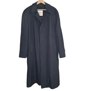 London Fog Navy Blue Thinsulate Lined Trench Coat Size 40R Wool Blend USA